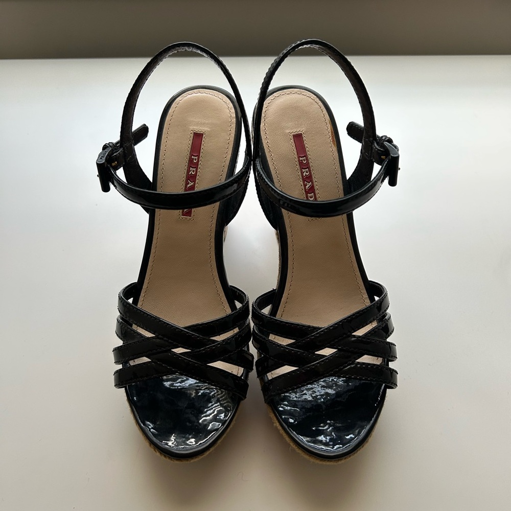 Prada Black Strappy Cork Platform Sandal